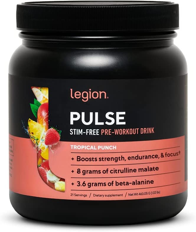 Legion Pulse Caffeine Free Tropical Punch Natural Pre Workout Supplement