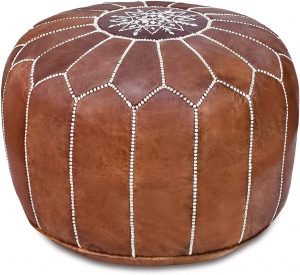 Moroccan Flair Hand-Crafted Leather Pouf