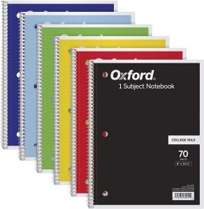 Oxford Perforated Notebook High School Homeschool Supplies, 6-Pack