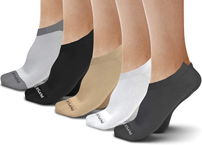 Physix Gear Sport Invisible No Show Compression Socks, 3-Pack