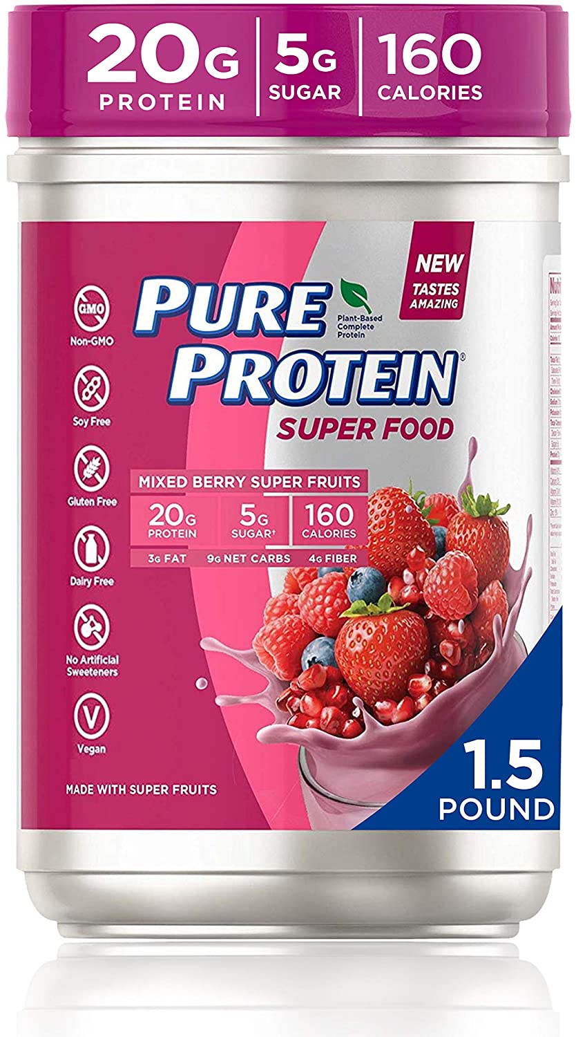 Pure Protein Mixed Berry Superfruits Plant Based Protein Powder, 1.5-Pound
