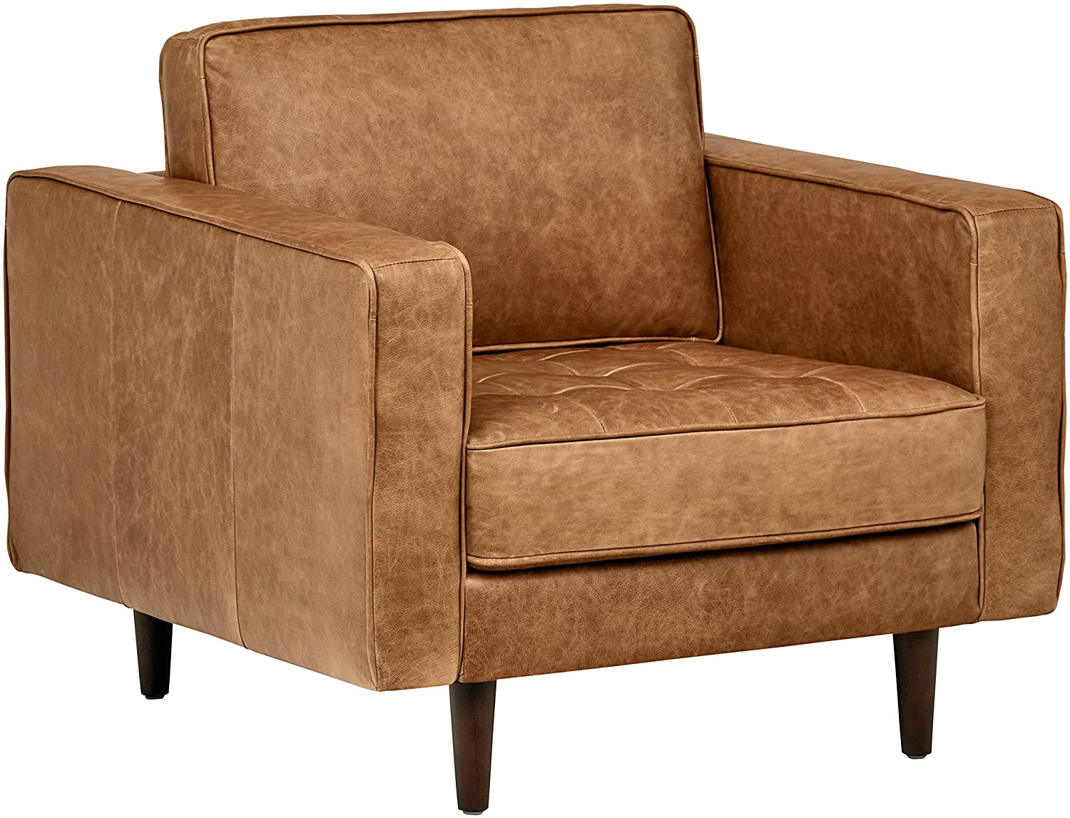 Rivet Tufted Mid-Century Modern Leather Accent Chair