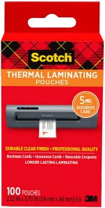 Scotch Business Card Clear Laminating Pouches, 100-Count