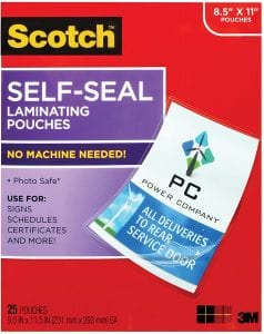 Scotch Letter Size Gloss Self-Sealing Laminating Pouches, 25-Sheets
