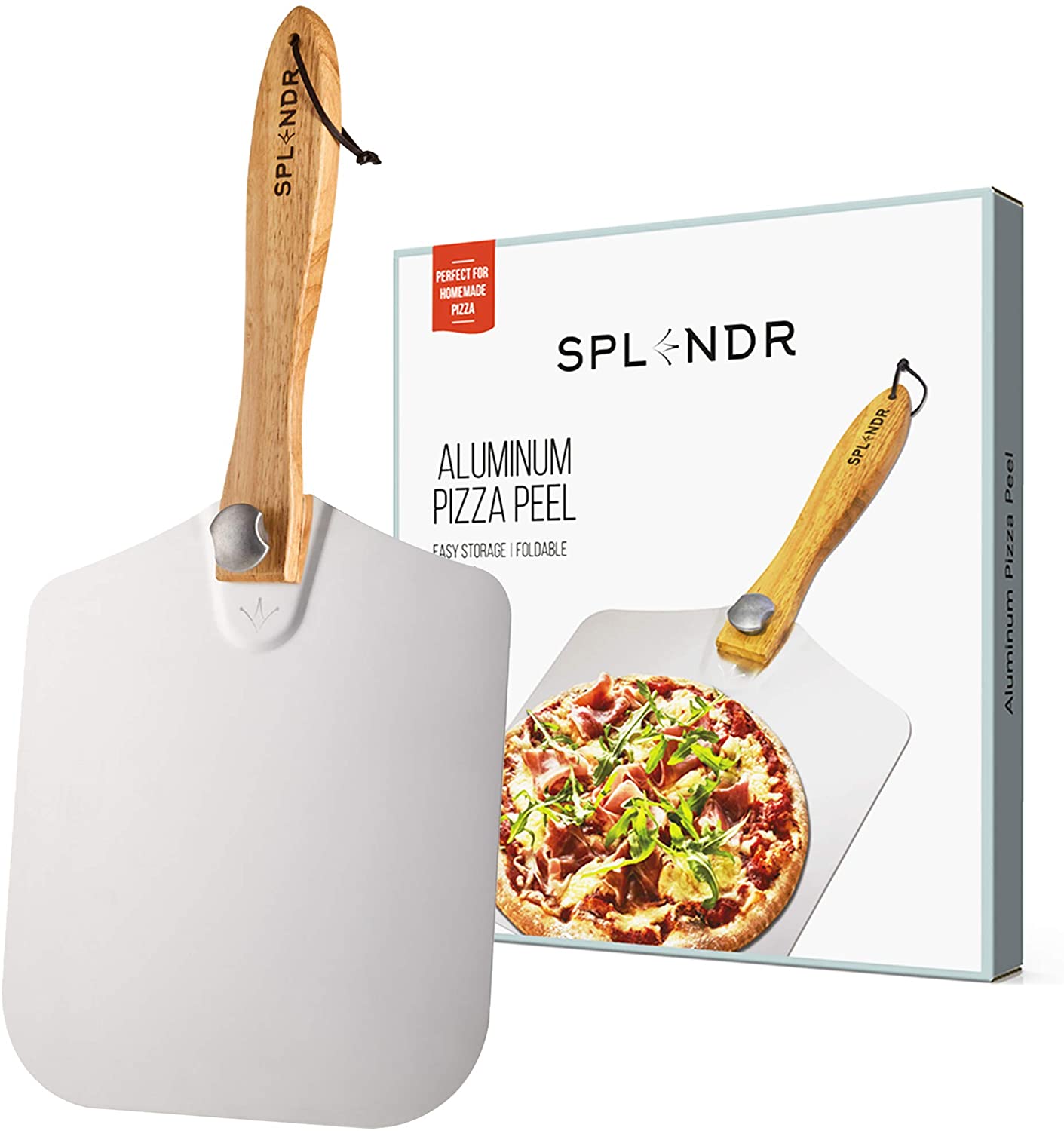 12 inch Metal Pizza Spatula for Baking Homemade Pizza and Bread on Oven and Grill Rokiya Aluminum Pizza Peel wiht Foldable Wood Handle