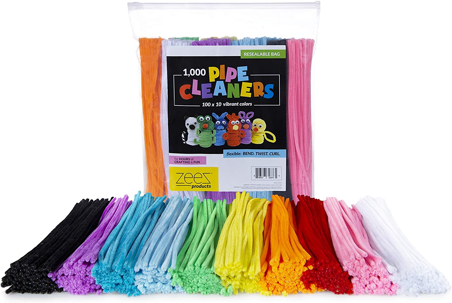 Zees Assorted Colors Chenille Stems, 1000-Count