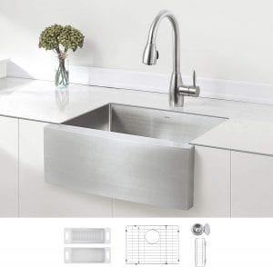 ZUHNE Single Bowl Curved Front Stainless Steel Kitchen Sink, 24-Inch