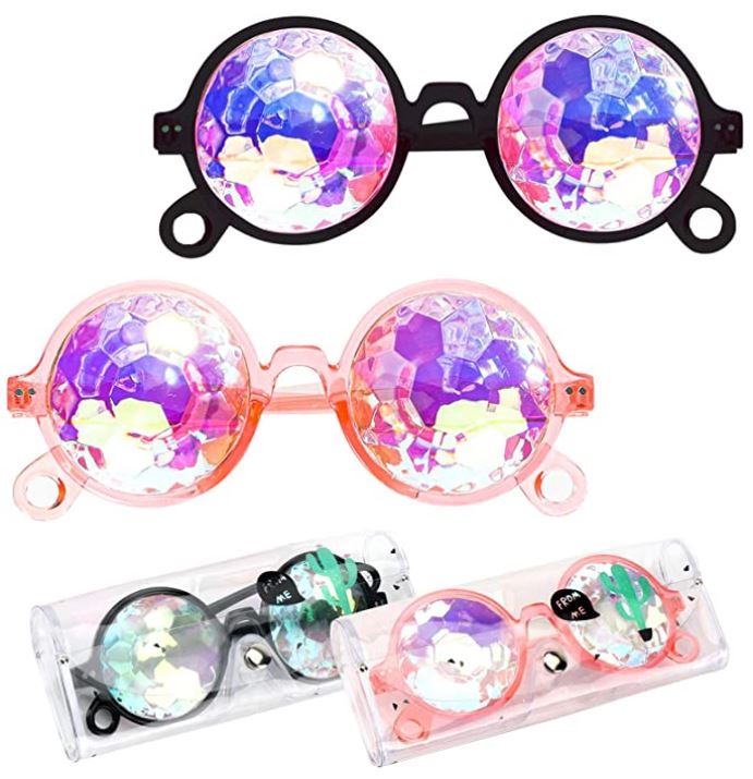 3 Otters Holographic Kaleidoscope Rainbow Prism Sunglasses, 2-Pack