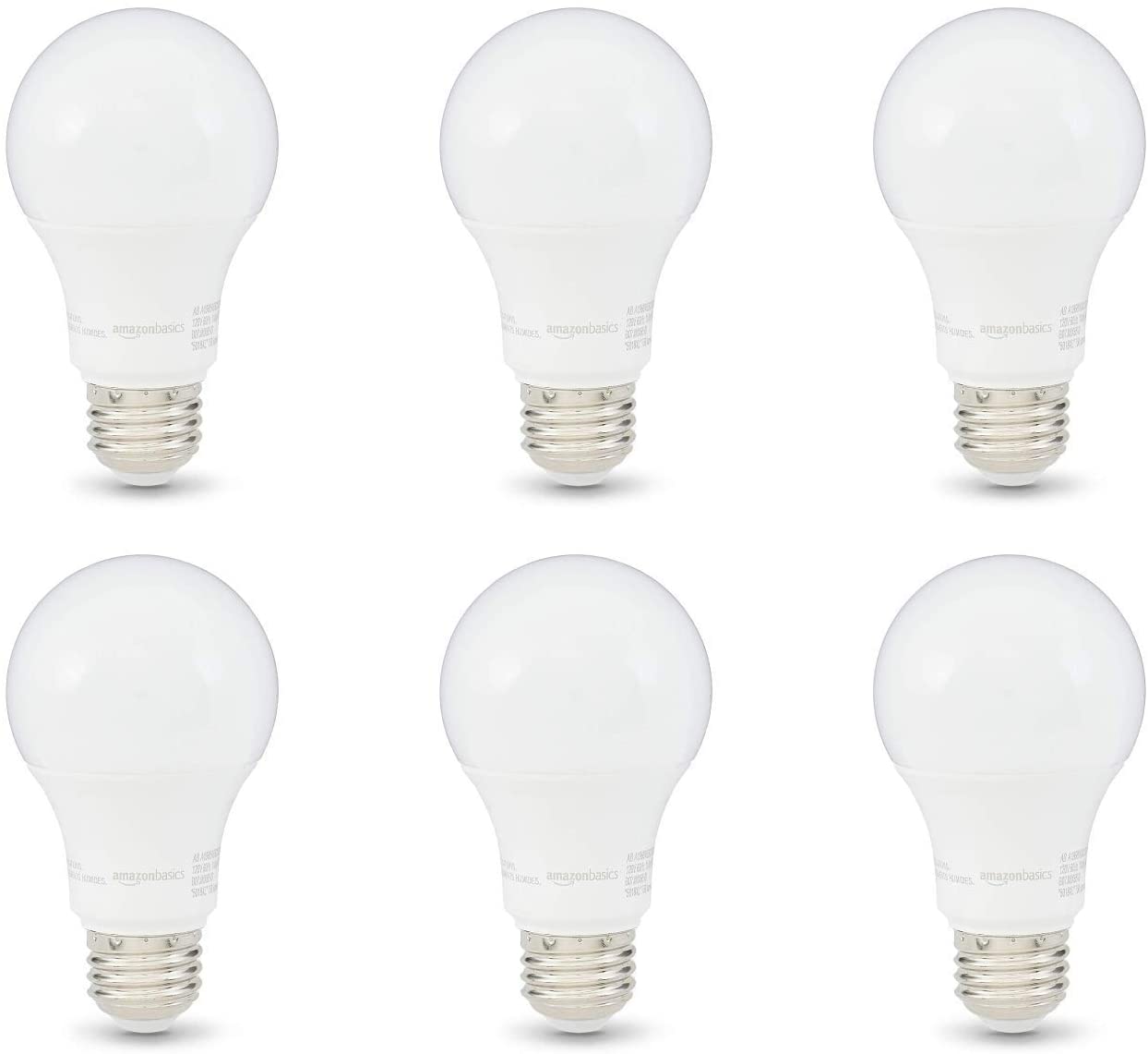 AmazonBasics 60W Equivalent Daylight Dimmable LED Lightbulbs, 6-Pack