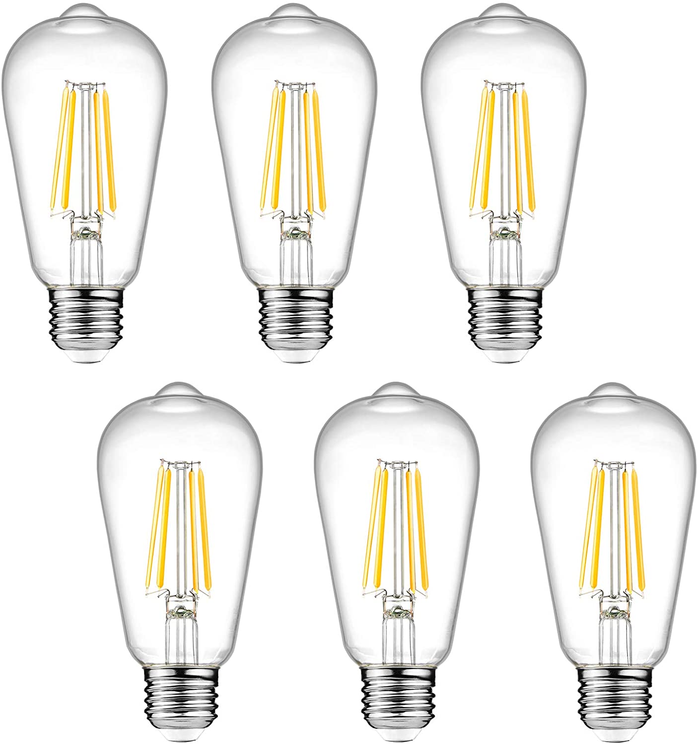 Ascher Vintage Multifunctional Dimmable Edison Lightbulbs, 6-Pack
