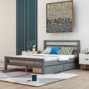 Baysitone Wood Bed Frame With Drawers