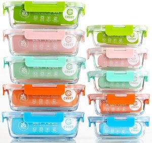 C CREST Glass Food Storage & Meal Prep Containers, 10-Pack