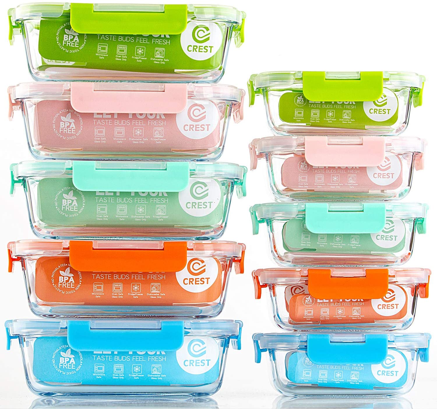 C CREST Glass Stackable Containers, 10-Pack