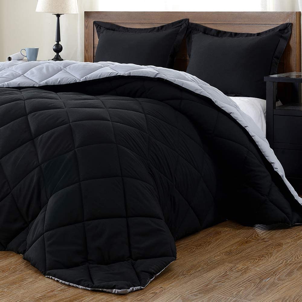 downluxe Microfiber Reversible Queen Comforter Set, 3-Piece