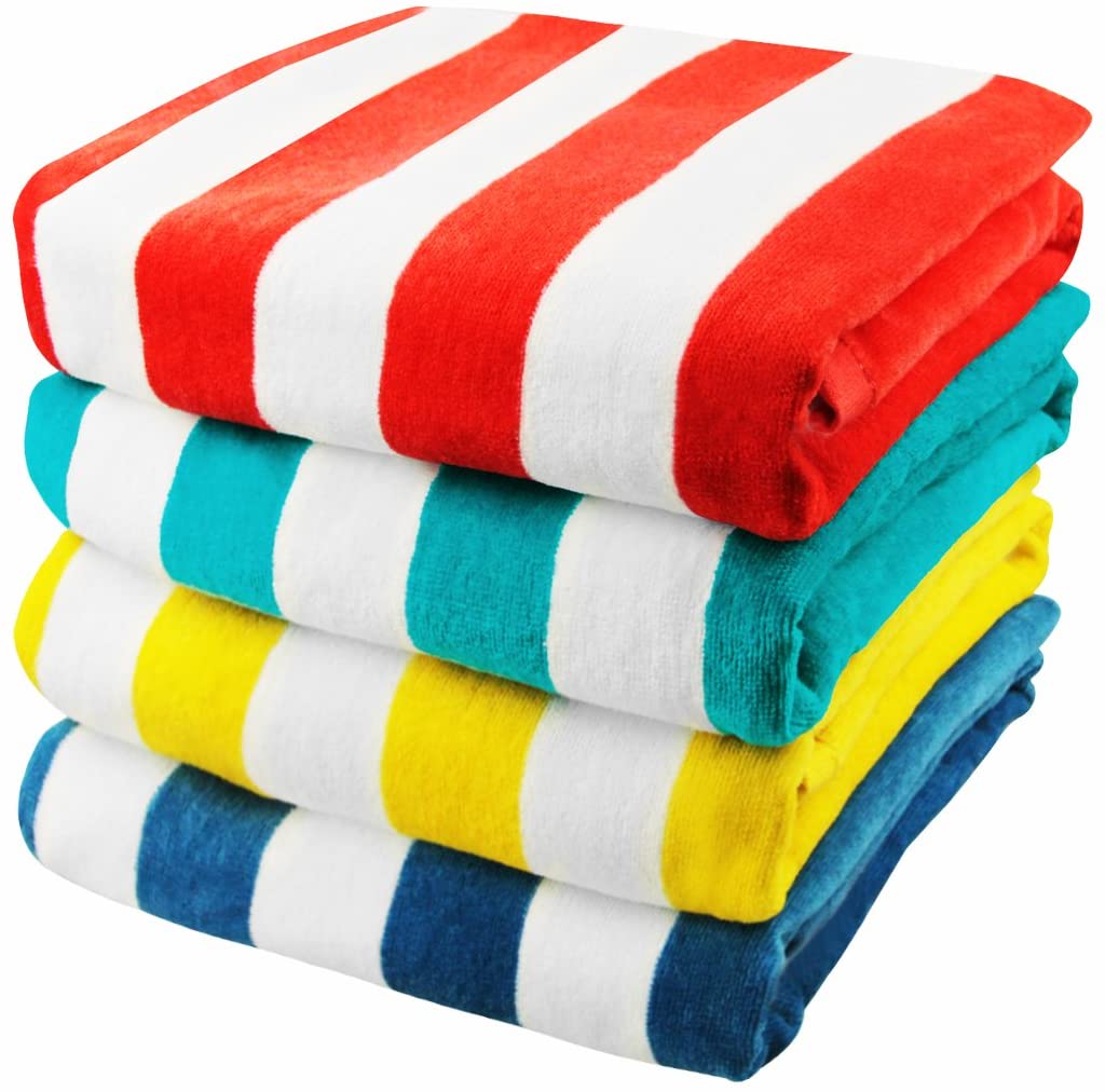 4 Pack, Multicolor Premium Quality 100% Turkish Cotton Cabana Thick Stripe Pool Beach Towels Eco-Friendly