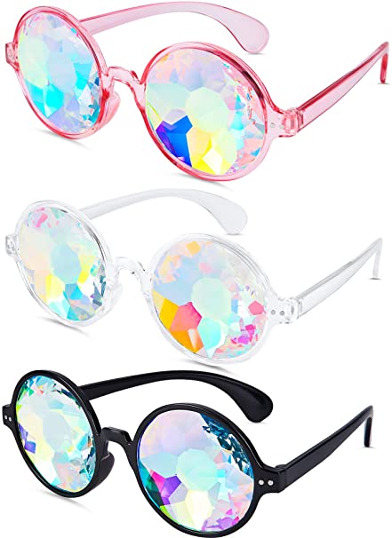 Frienda Transparent Kaleidoscope Rainbow Prism Sunglasses, 3-Pack