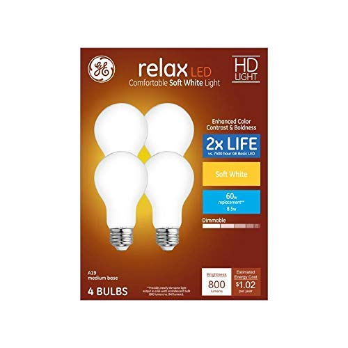 GE Relax Money Saving Dimmable Lightbulbs, 4-Pack