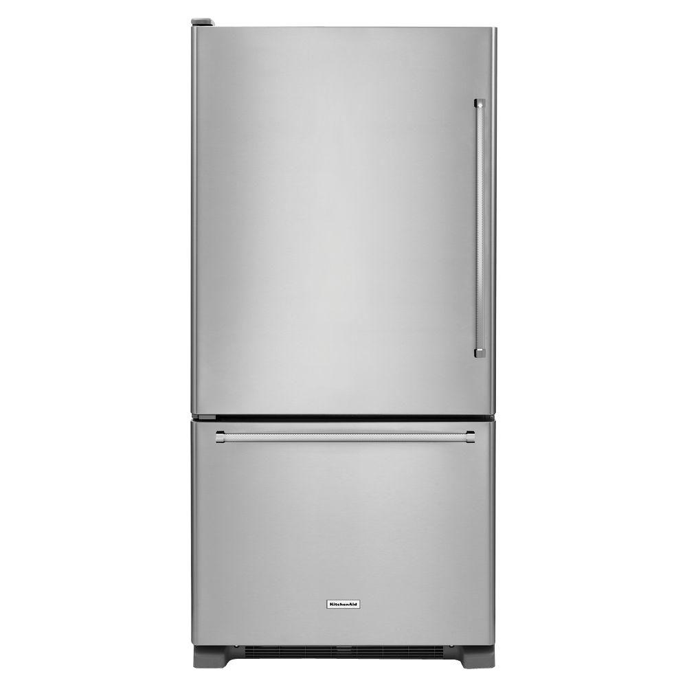 KitchenAid 18.7 Cubic Foot Bottom Freezer Refrigerator, Stainless Steel