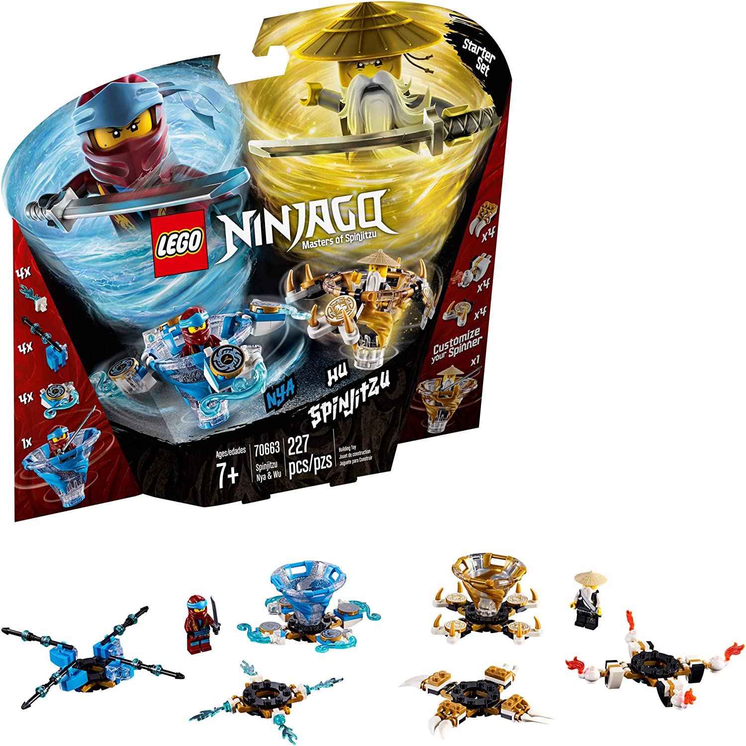 LEGO NINJAGO Customizable Spinjitzu Nya & Wu Building Kit, 227-Piece