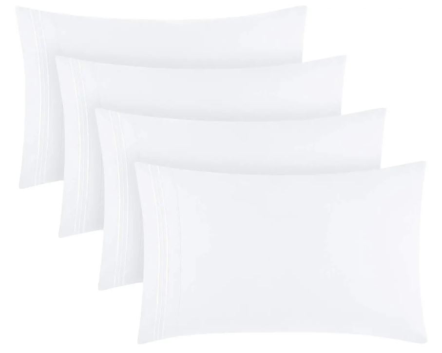 Mellanni Hypoallergenic Double Brushed Microfiber White Pillowcases, 4-Pack