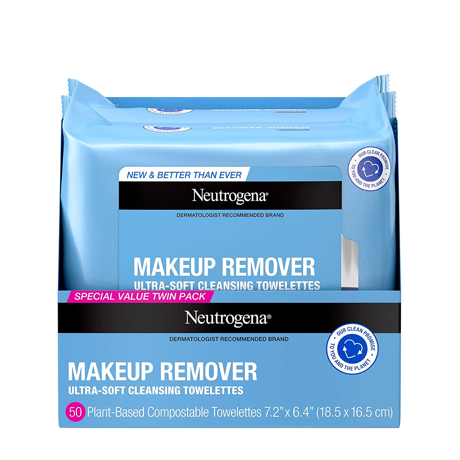 Neutrogena Compostable Makeup Remover Face Wipes, 50-Count