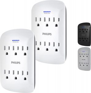 Philips Portable 6-Outlet In-Wall Surge Protector, 2-Pack