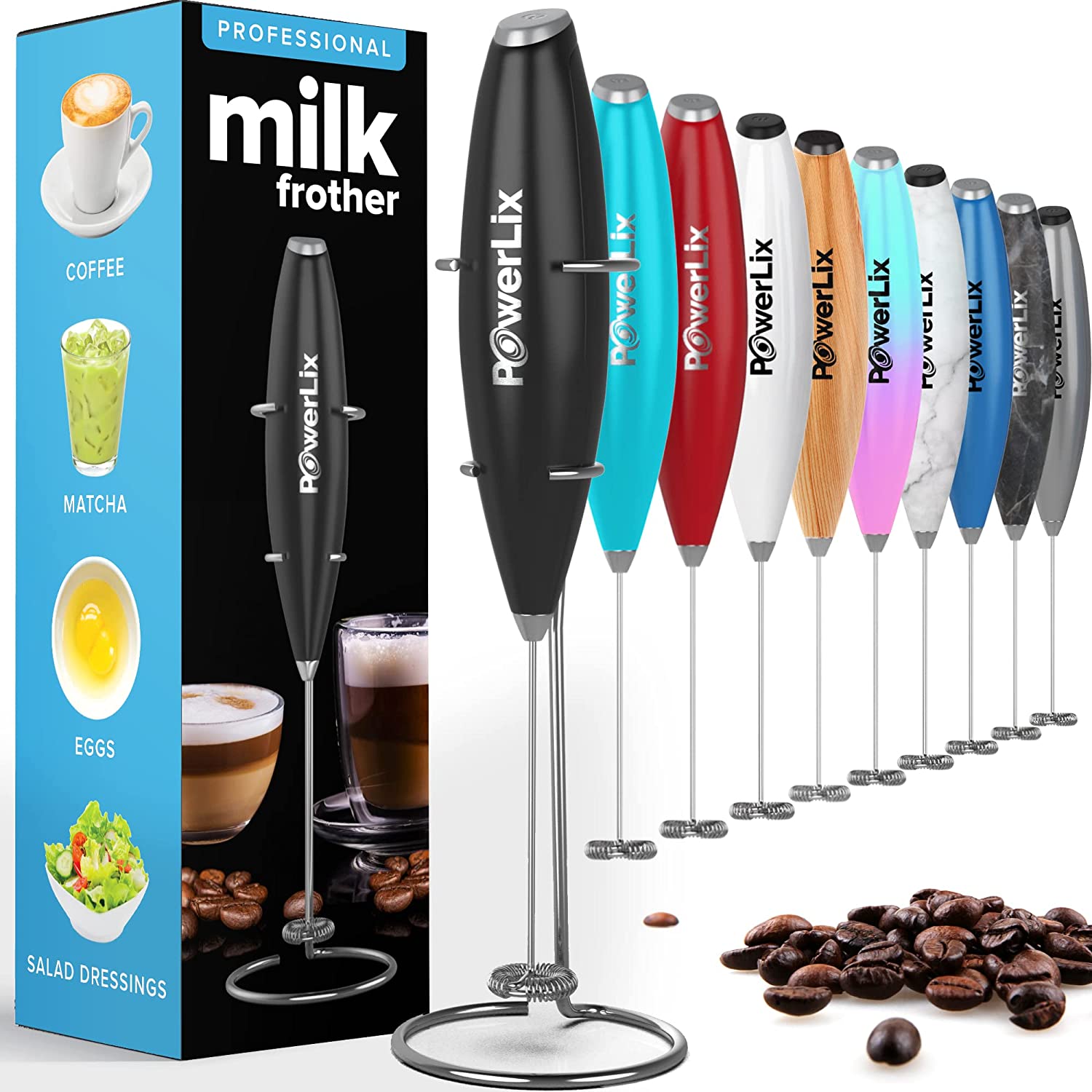 WakeMeUp Wireless Rechargeable USB Powered Handheld Milk Frother 3 Whisks included 