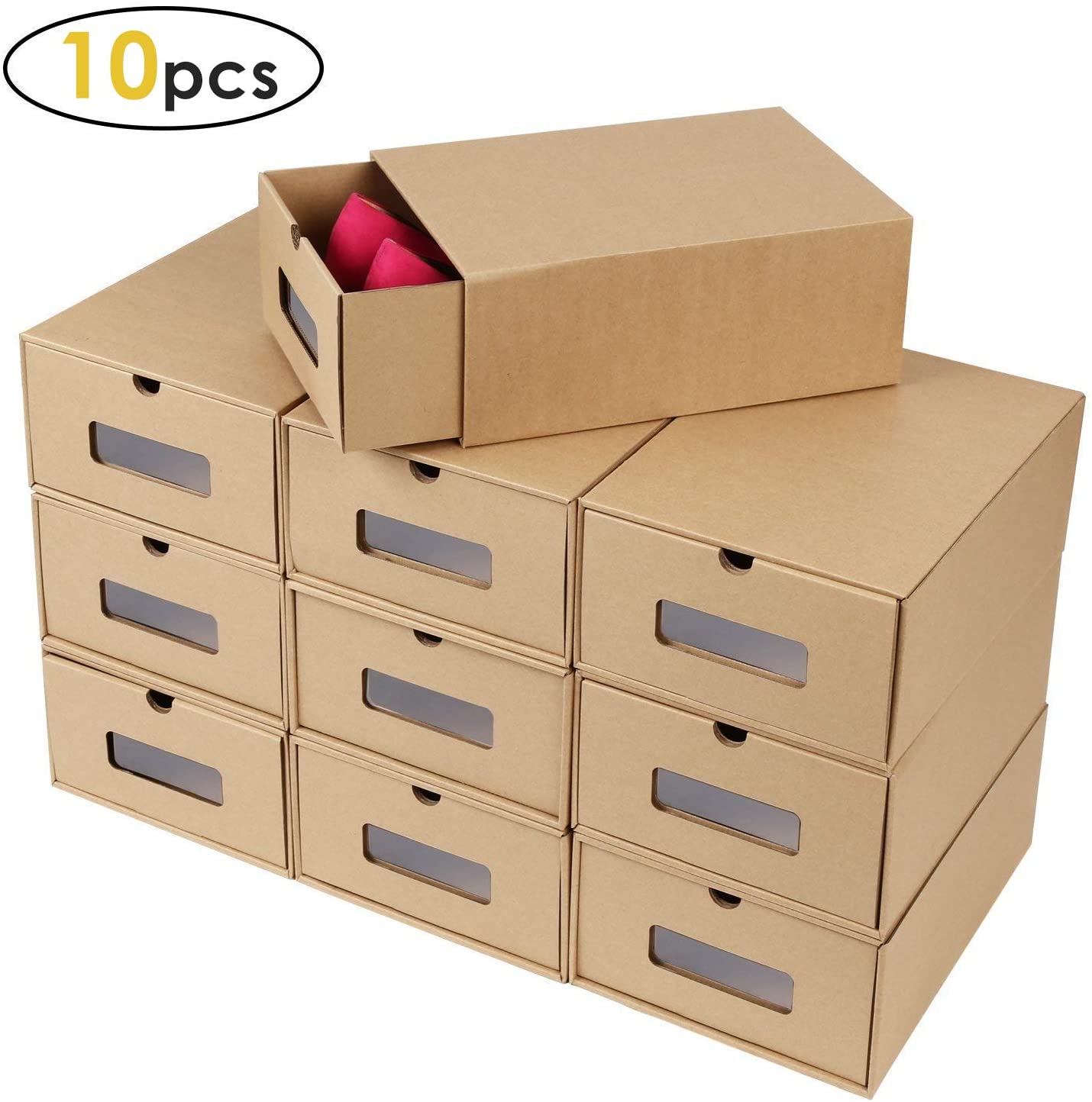 Prasacco Visible Cardboard Shoe Storage Boxes, 10-Pack
