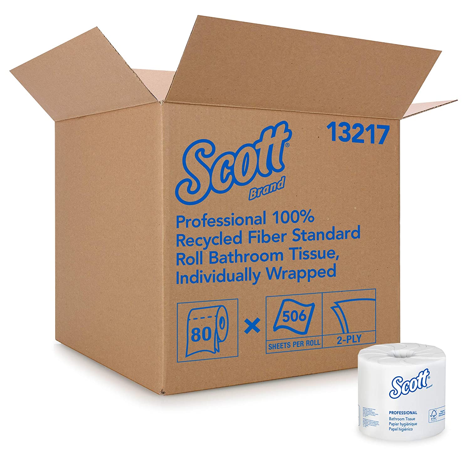 Scott Essential Professional Recycled Fiber Bulk Toilet Paper, 80 Rolls