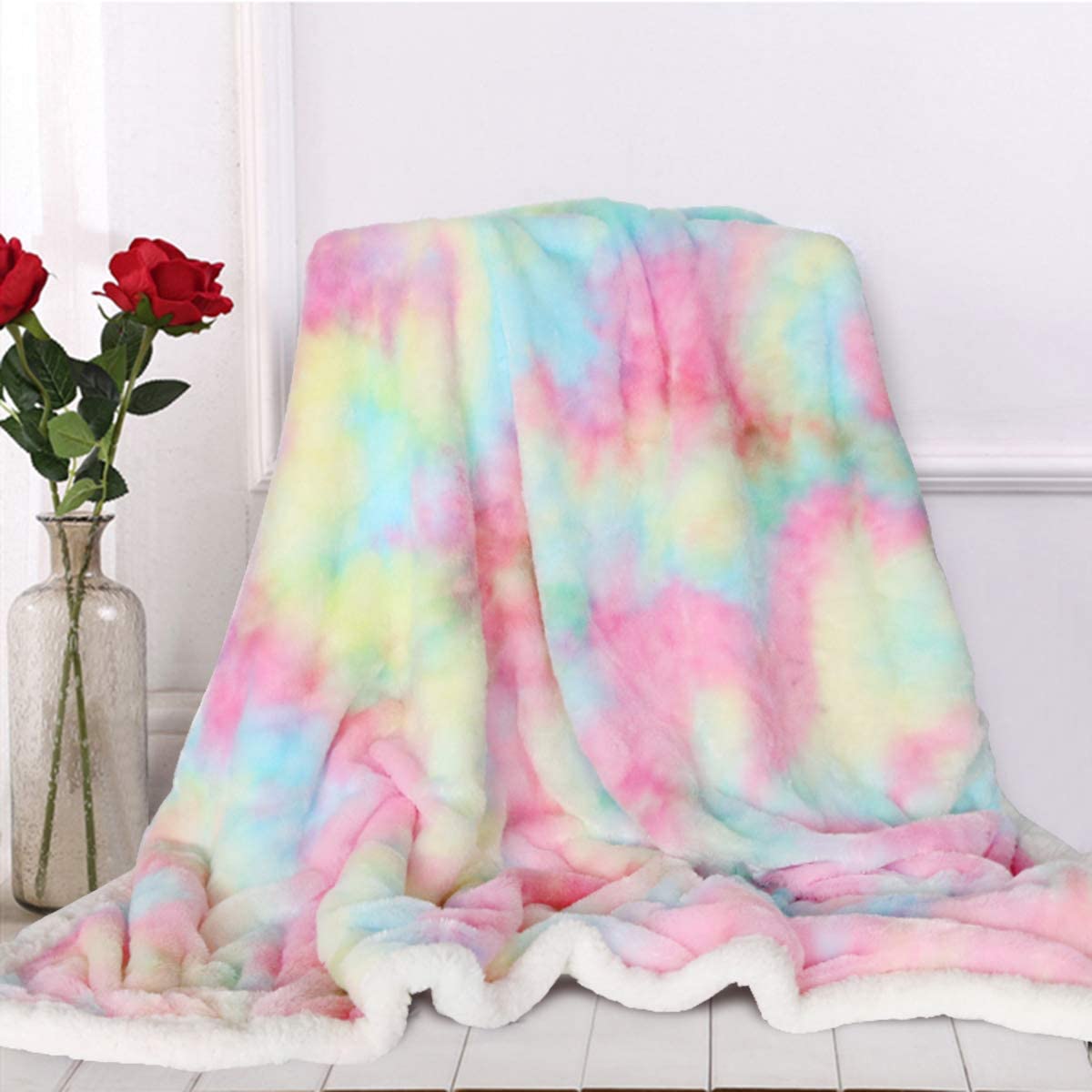 Sleepwish Fuzzy Sherpa Rainbow Kid Blanket & Throw