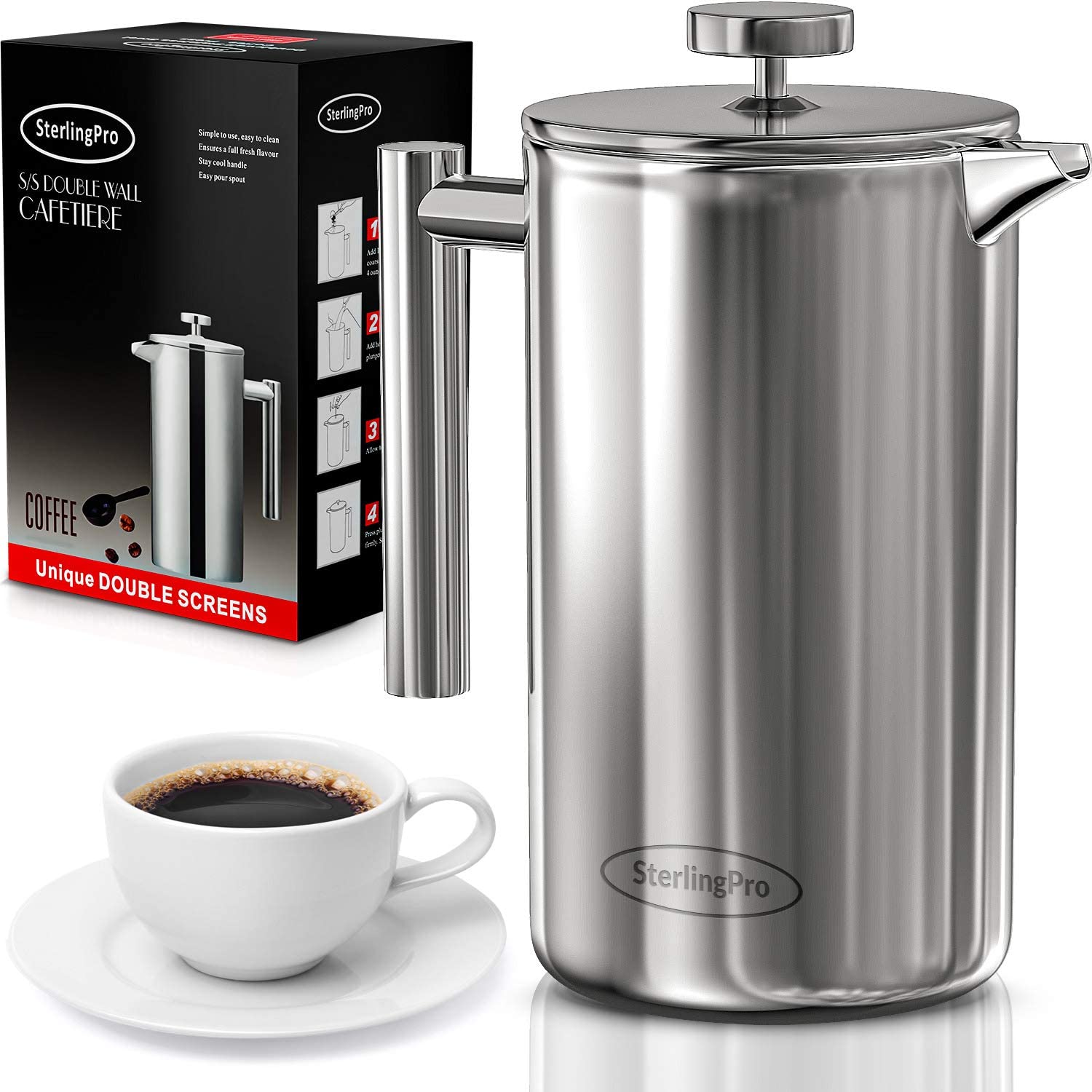 SterlingPro Double Walled Stainless Steel French Press