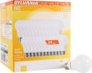 SYLVANIA White Equivalent A19 LED Dimmable Light Bulb, 24-Pack