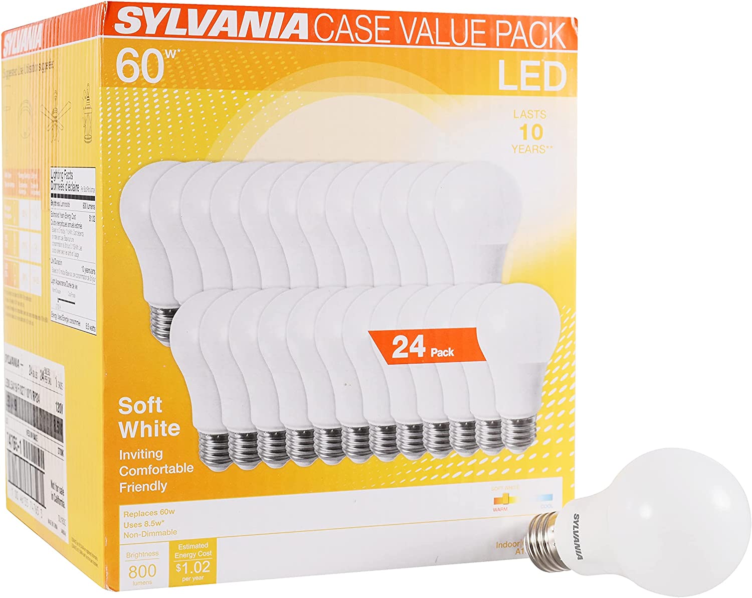 SYLVANIA Eco-Friendly Lead-Free Dimmable Lightbulbs, 24-Pack