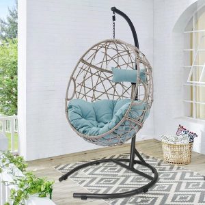 Ulax Furniture Handwoven Wicker Hanging Egg Chair