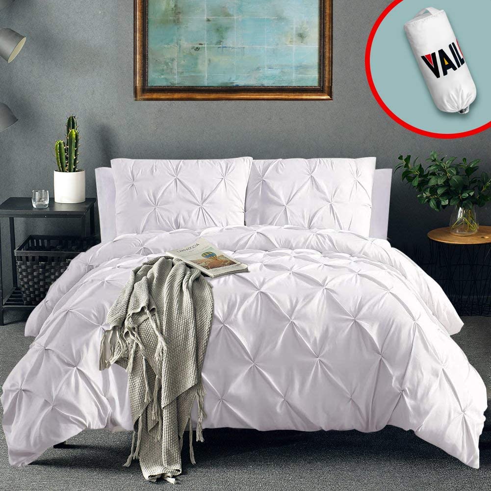 Vailge Pinch Pleated Pintuck Hypoallergenic Zipper Duvet Cover