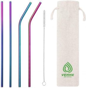 VEHHE Metal Stainless Steel Reusable Straw, 4-Piece