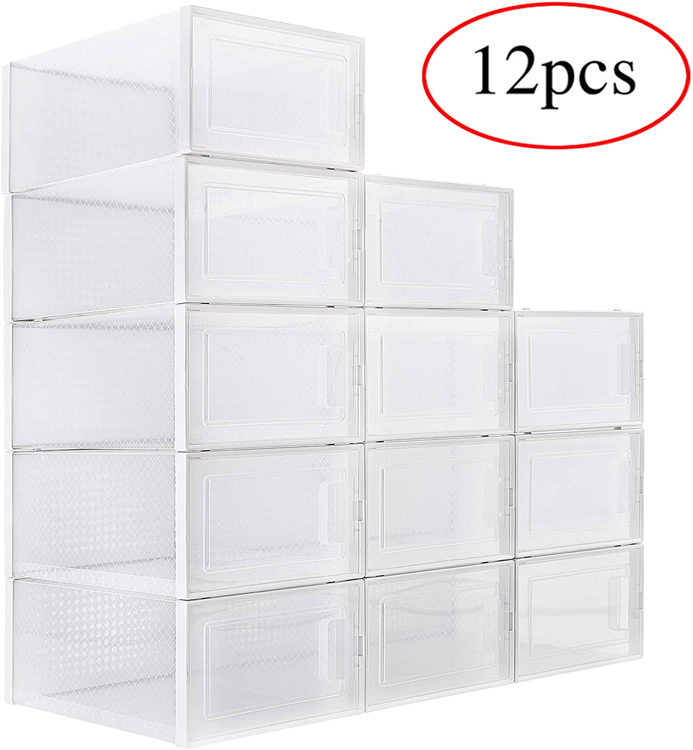 WAYTRIM Stackable Clear Shoe Storage Box, 12-Pack