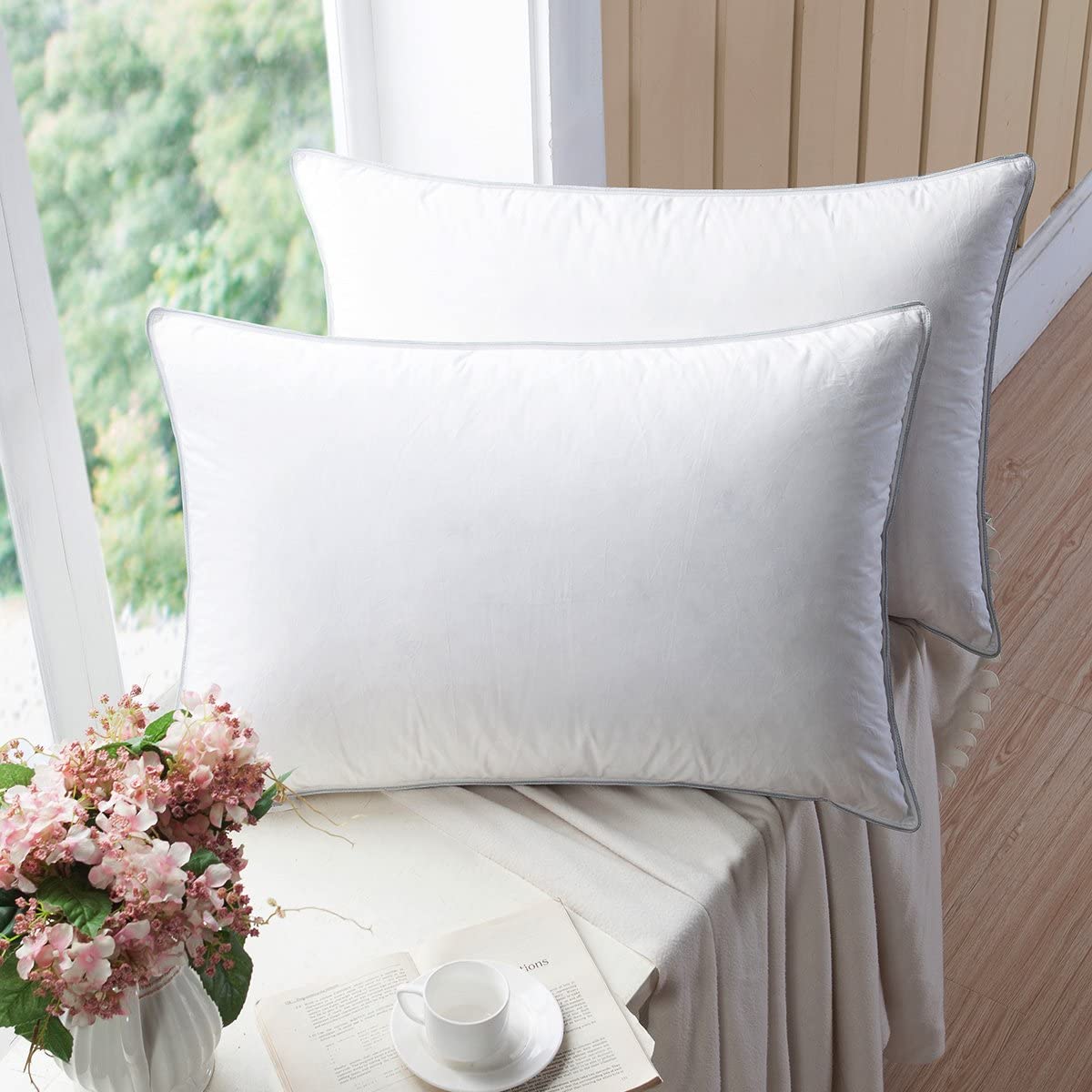 WhatsBedding Hotel Collection Natural Goose Down Pillows, 2-Pack