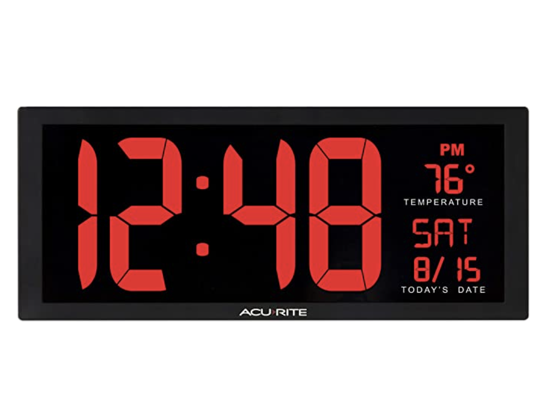 AcuRite Battery Operated LED Clock Home Gym Decor, 14.5-Inch