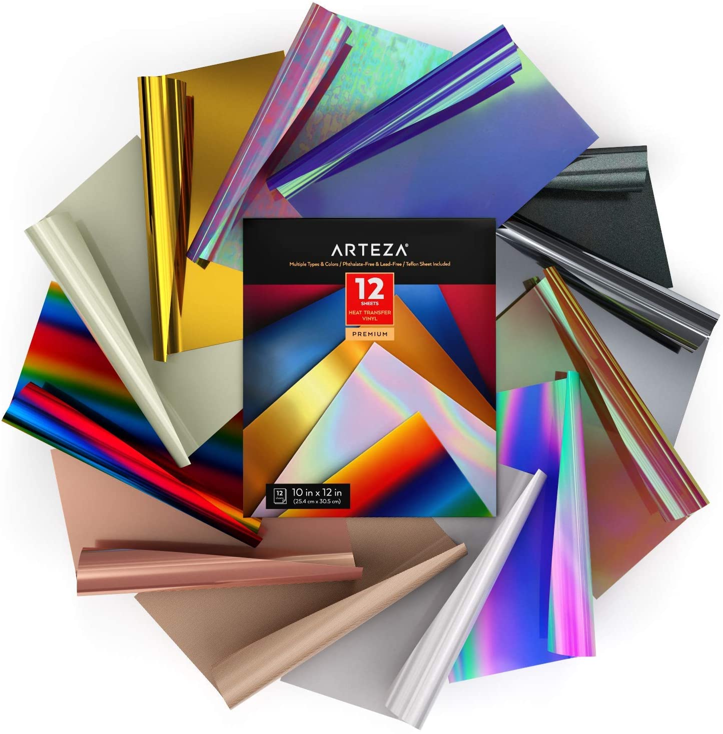 Arteza Holographic & Rainbow Heat Transfer Vinyl Sheets, 12-Pack