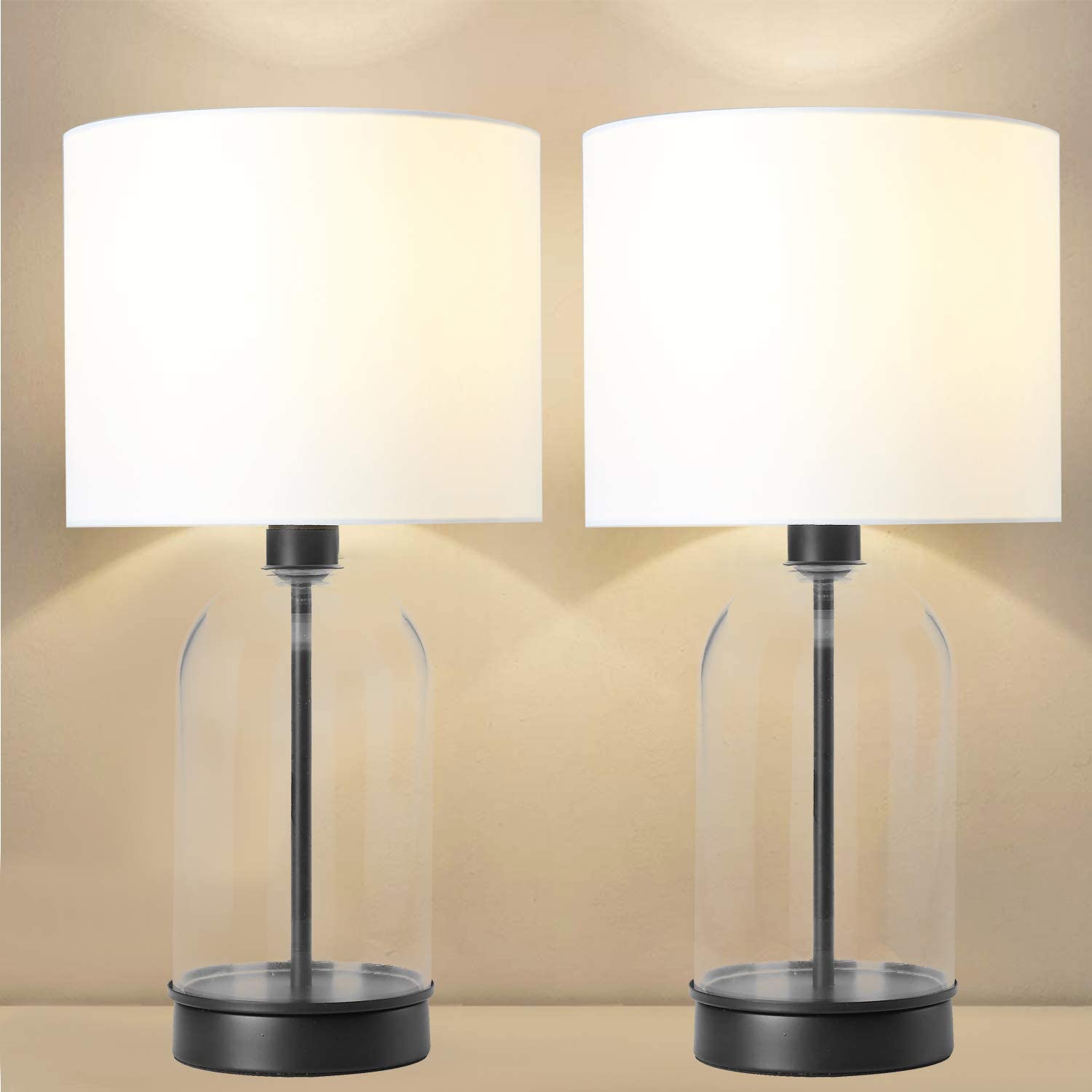 Berliget Modern Black Cylindrical Glass Body Table Lamps, Set Of 2