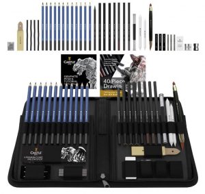 Castle Art Supplies Step-By-Step Drawing Pencil Set, 40-Piece