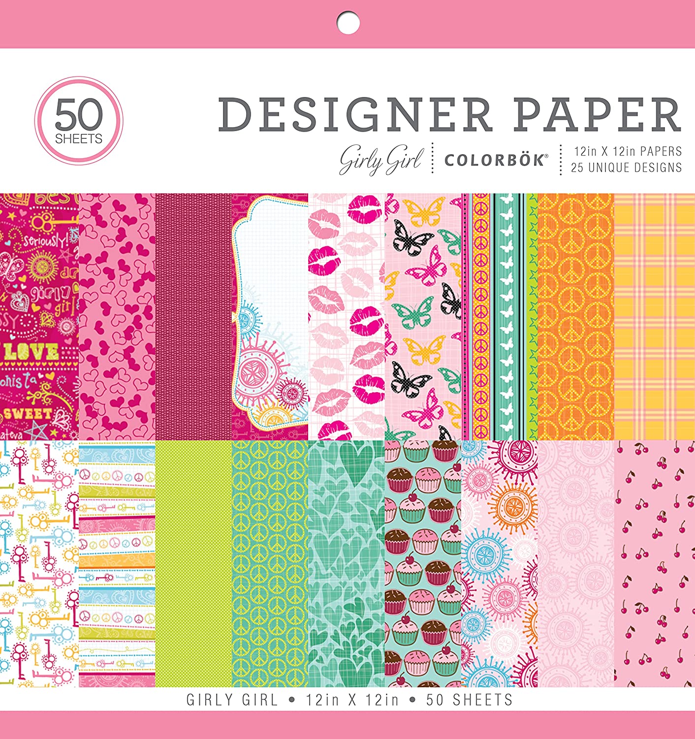 Colorbok Designer Pink Patterns Scrapbooking Paper, 50-Pack