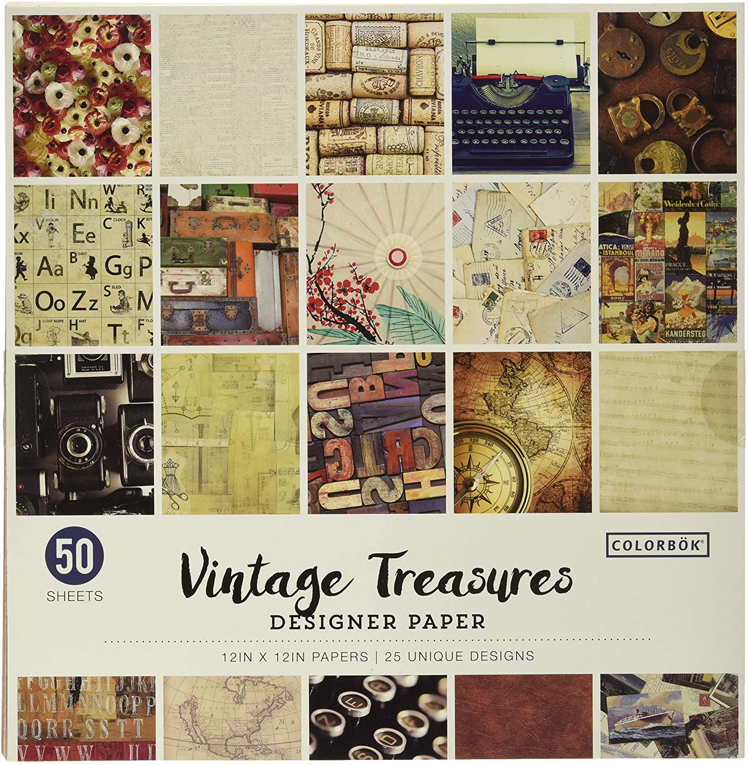 Colorbok Vintage Treasures Multi-Colored Scrapbooking Paper, 50-Pack