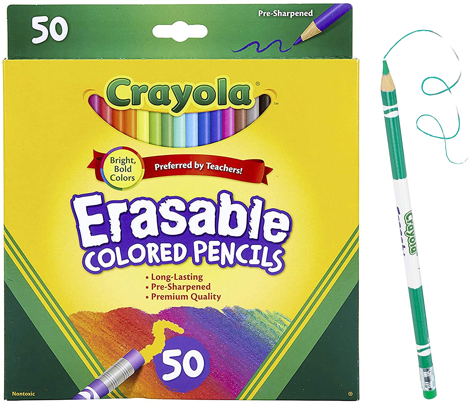 Crayola Long-Lasting Erasable Colored Pencils, 50-Count