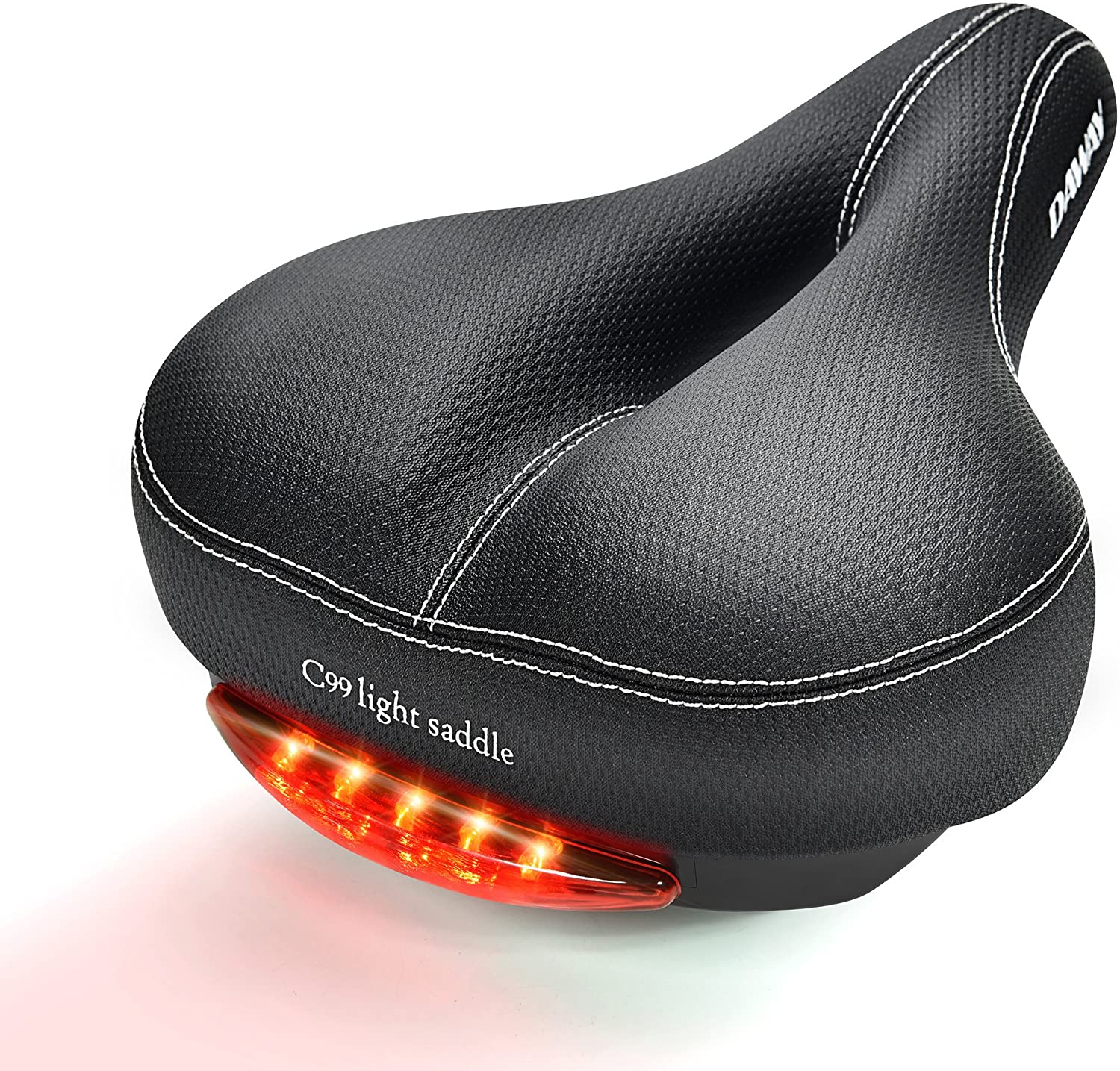 DAWAY Memory Foam & Leather Wide Bicycle Saddle With Taillight