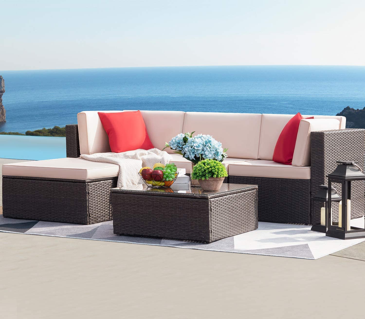 Devoko All-Weather Wicker Sectional Couch Sofa Set