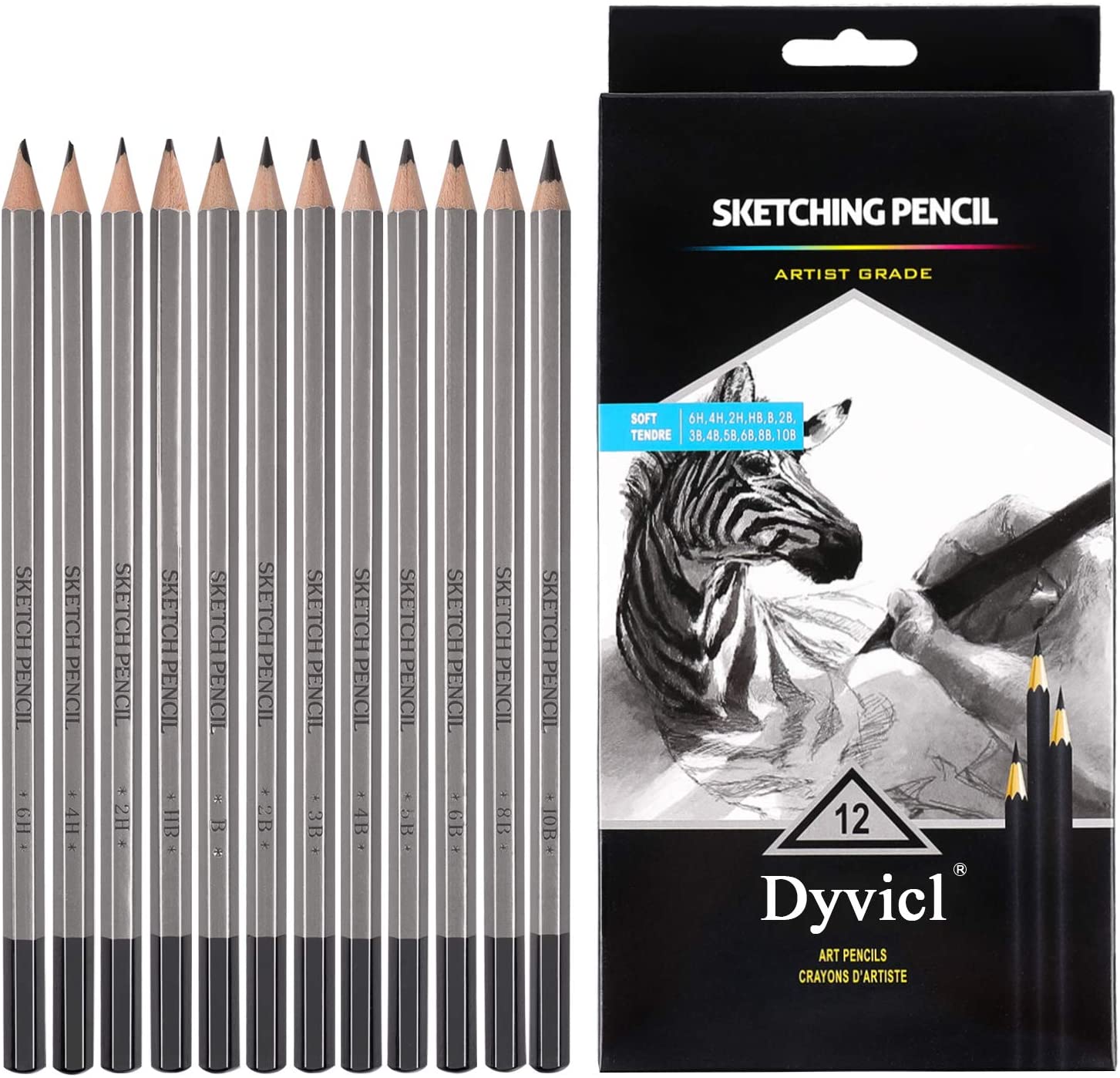 Dyvici Graphite Sketching Pencils, 12-Piece