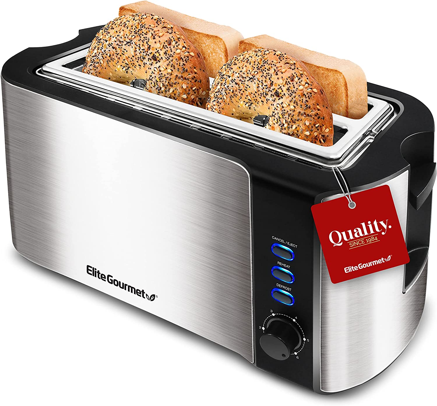 Elite Gourmet Adjustable Built-In Warming Rack Toaster, 4-Slice