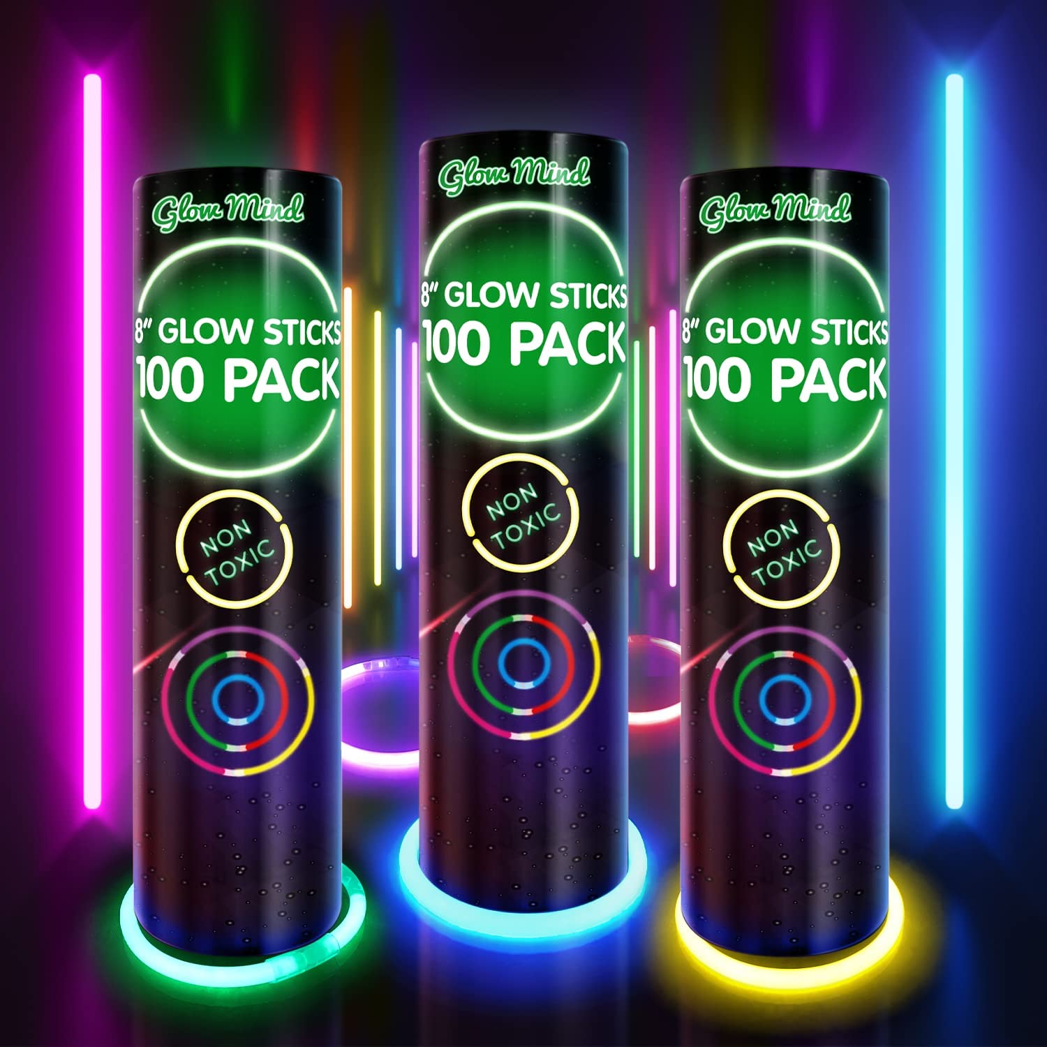 Glow Mind Plastic Jewelry Glow Sticks, 300-Pack